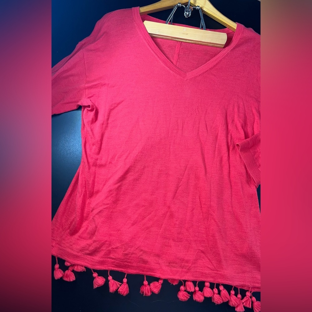 Talbots Red Women’s Top with Tassel Trim Size Large GUC